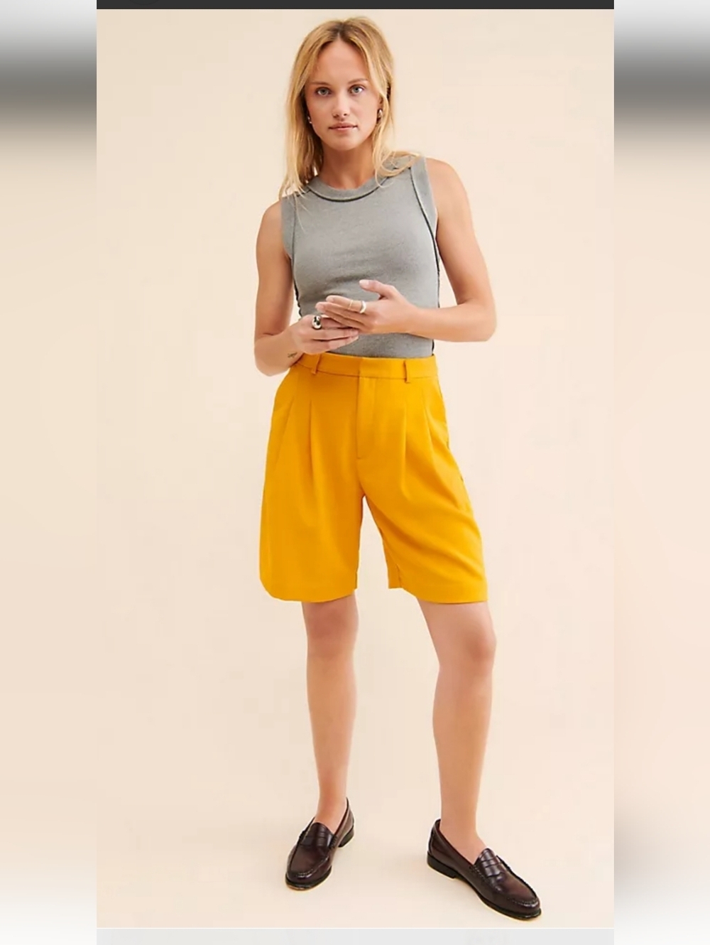 Anthropologie Maeve The Colette Pleated Shorts Mustard Yellow Size 6